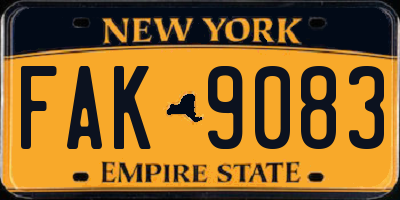 NY license plate FAK9083
