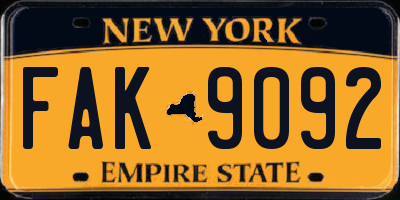 NY license plate FAK9092