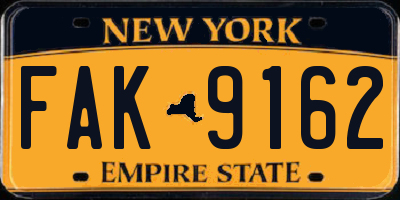 NY license plate FAK9162