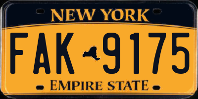 NY license plate FAK9175