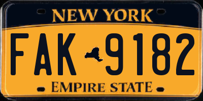 NY license plate FAK9182