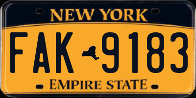 NY license plate FAK9183