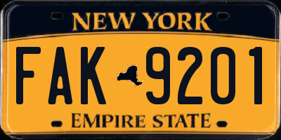 NY license plate FAK9201