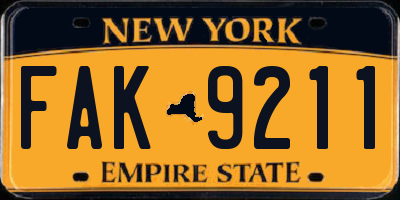 NY license plate FAK9211