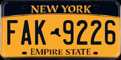 NY license plate FAK9226