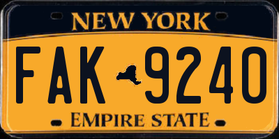 NY license plate FAK9240
