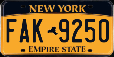 NY license plate FAK9250
