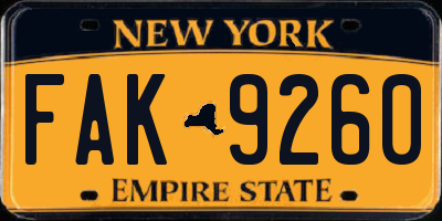 NY license plate FAK9260