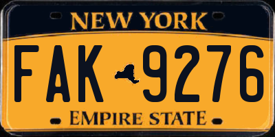 NY license plate FAK9276