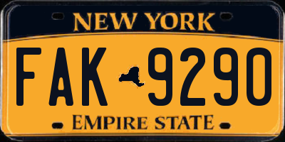 NY license plate FAK9290