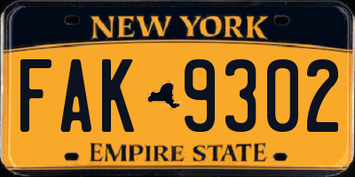 NY license plate FAK9302