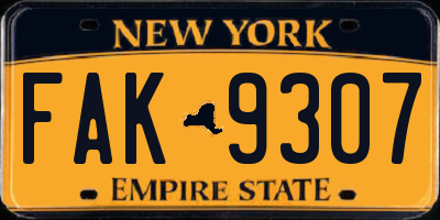 NY license plate FAK9307