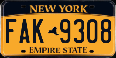 NY license plate FAK9308