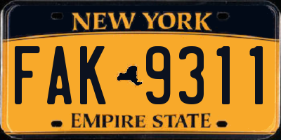 NY license plate FAK9311