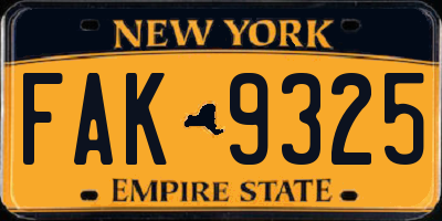NY license plate FAK9325