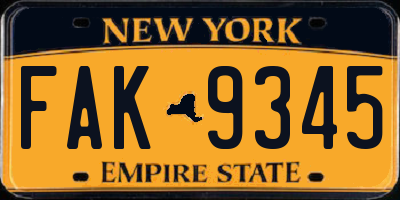 NY license plate FAK9345