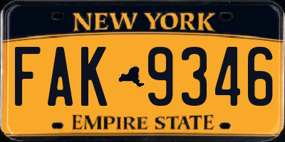 NY license plate FAK9346