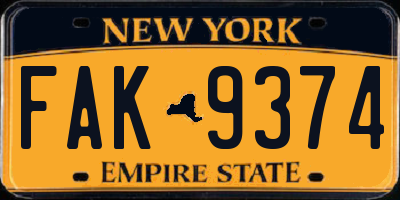 NY license plate FAK9374