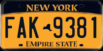 NY license plate FAK9381