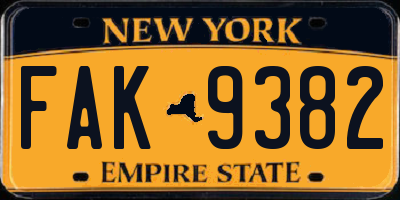 NY license plate FAK9382