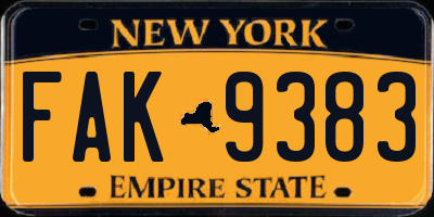 NY license plate FAK9383
