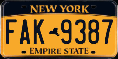 NY license plate FAK9387
