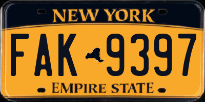 NY license plate FAK9397