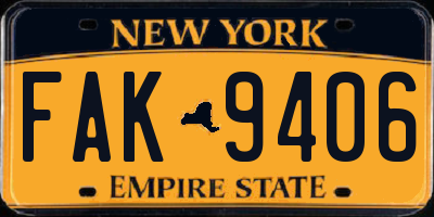 NY license plate FAK9406