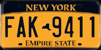 NY license plate FAK9411