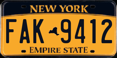NY license plate FAK9412