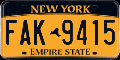 NY license plate FAK9415