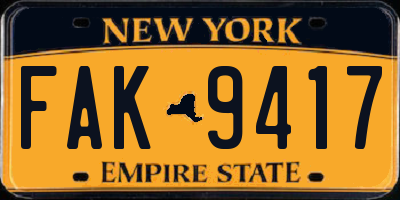 NY license plate FAK9417