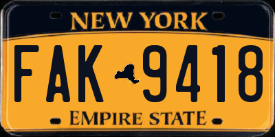 NY license plate FAK9418