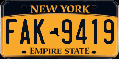NY license plate FAK9419