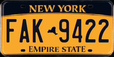 NY license plate FAK9422