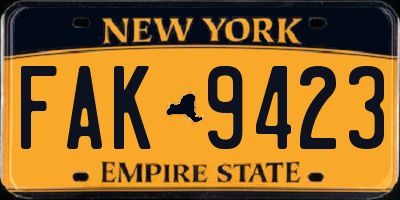 NY license plate FAK9423