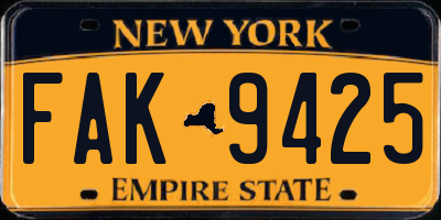 NY license plate FAK9425