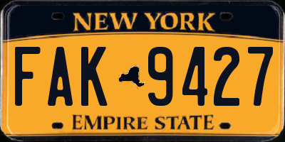 NY license plate FAK9427