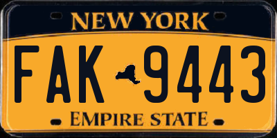 NY license plate FAK9443