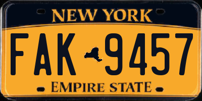 NY license plate FAK9457