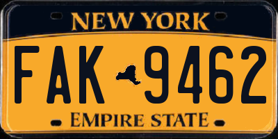 NY license plate FAK9462
