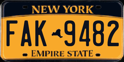 NY license plate FAK9482