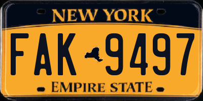 NY license plate FAK9497