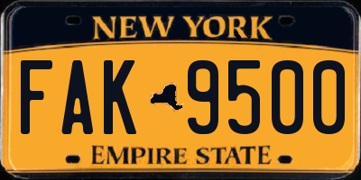 NY license plate FAK9500