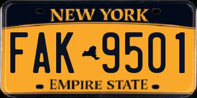 NY license plate FAK9501