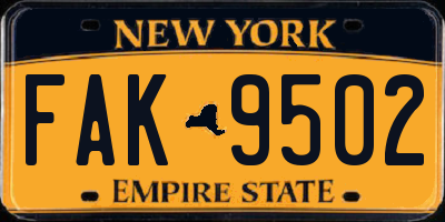 NY license plate FAK9502