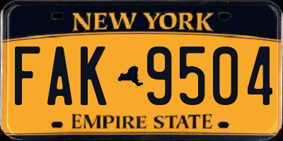 NY license plate FAK9504