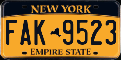 NY license plate FAK9523