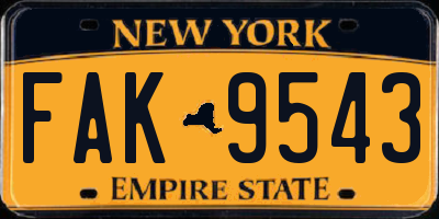 NY license plate FAK9543
