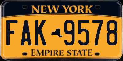NY license plate FAK9578